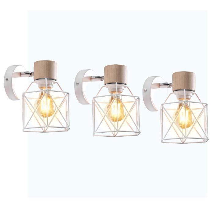 UNI Applique Mural Industrielle 3 Pack Eclairage Mural Vintage en Métal E27 Lampe de Mur Luminaire Intérieur Industrielle - Blanc
