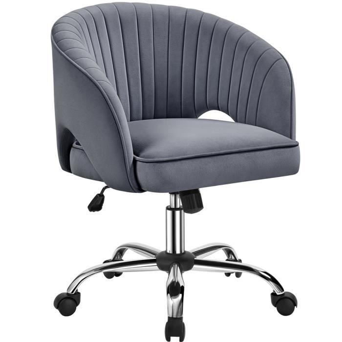 yaheetech fauteuil de bureau en velours avec dossier capitonné arrondi pivotant à roulettes assise réglable en hauteur gris foncé