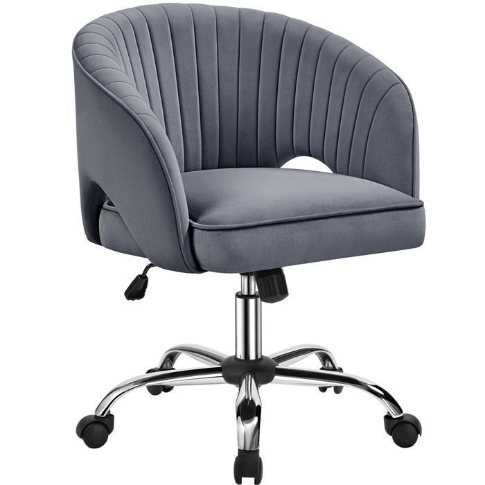 Yaheetech Fauteuil de Bureau en Velours avec Dossier Capitonné Arrondi Pivotant à Roulettes Assise Réglable en Hauteur Gris Foncé