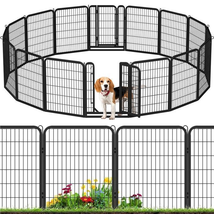 Comparer les prix de Parc pour Chien - Yaheetech - 16 Panneaux - Métal - Noir - 80cm