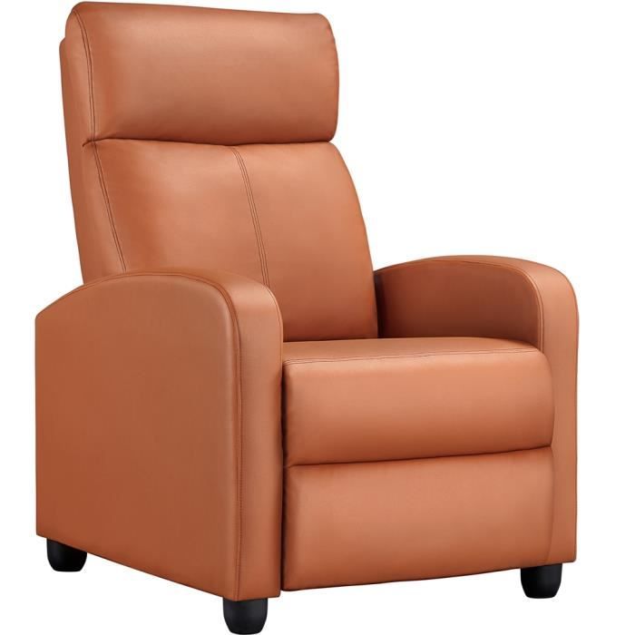 yaheetech fauteuil de relaxation petit canapé inclinable en similicuir en 3 positions 1 place 85 × 67 × 99,5cm jusqu’à 120 kg marron