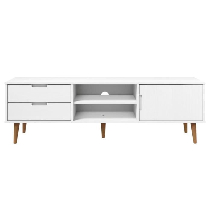 rho - meuble tv blanc 158x40x49 cm bois de pin massif - dx4404