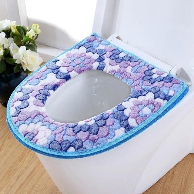 Siège De Toilette En Peluche Bleu Mouton + 2 Lève-couvercles Silicone - Lavable, Doux, Confortable Pour L'hiver - 8
