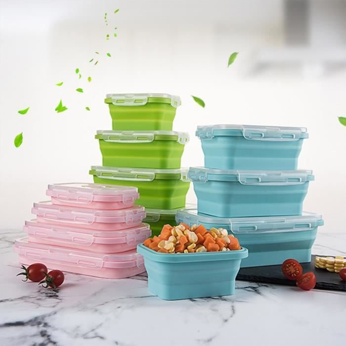 Boîte Bento Pliable En Silicone Rose – Lunch Box Étanchéité 3 Compartiments + Couverts – Micro-ondes & Lave-vaisselle OK Boîte Pique-nique Pliable