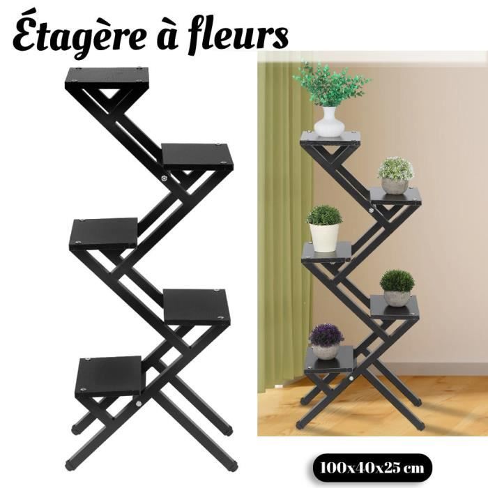 Support De Plantes En Métal à 5 Niveaux En Forme De Croissant De Lune 172 Cm - Étagère Fleurs Élégante Avec Crochets Et Anti-Basculement