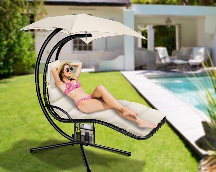 Chaise Longue Suspendue KESSER - Parasol, Poids 120kg, Polyester, 200x79cm
