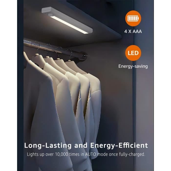 AJW-Lampe LED Detecteur Mouvement Pile Interieur, Lumiere Placard Dressing  Sans Fil Eclairage Reglette LED Escalier Bande Lumi[32] - Cdiscount Maison