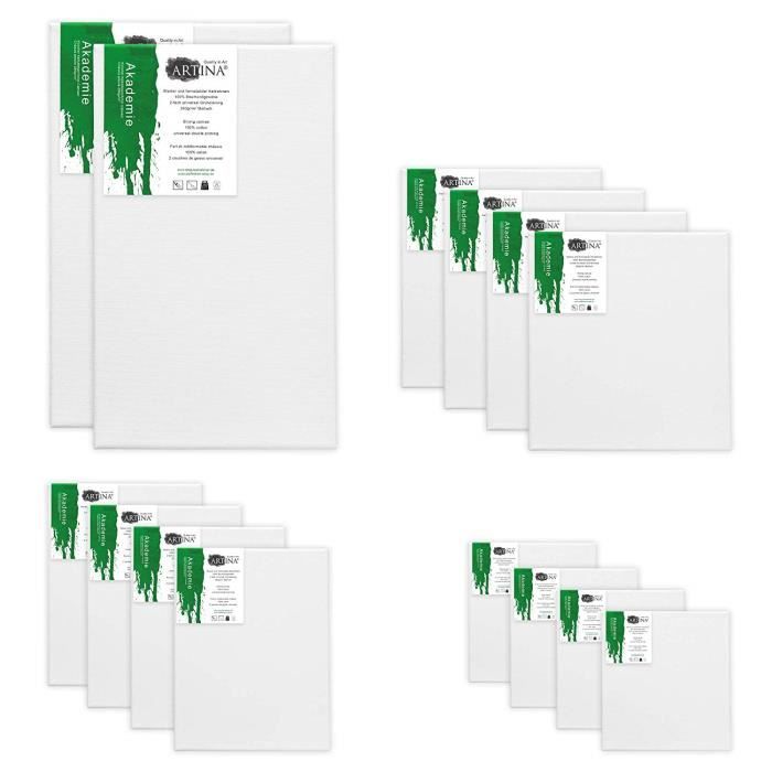 Lot De 14 Châssis Entoilés Artina Akademie FSC - Toiles à Peindre 50x70cm, 30x40cm, 24x30cm, 13x18cm - 280g/m²