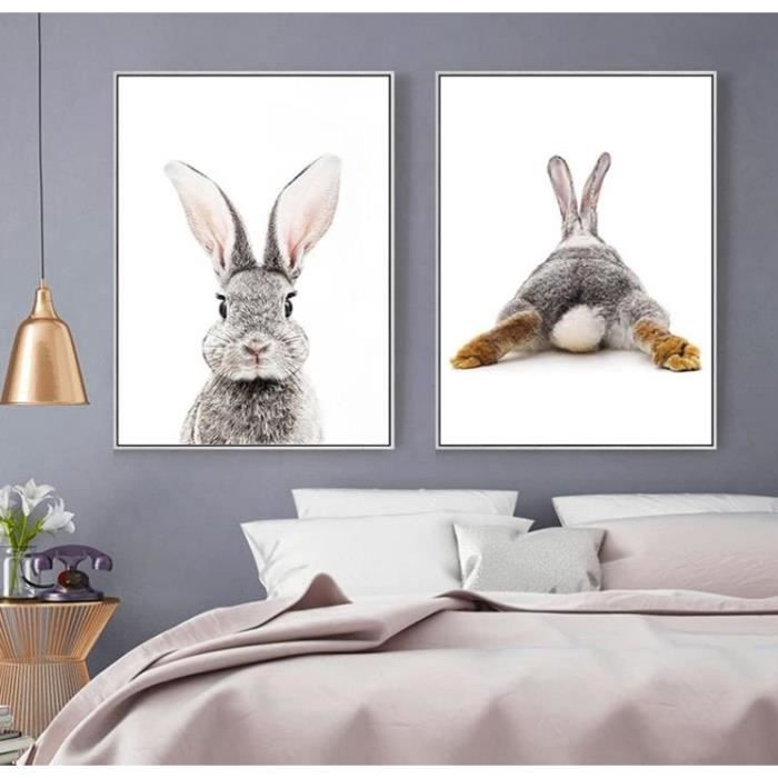 Tableau Toile Animaux Lapins - Peinture Impression Art Déco - Décoration Murale