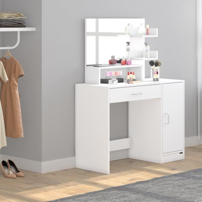 Coiffeuse Jocelyn CASARIA Avec Miroir LED Et Tabouret - Table Maquillage éclairée 140x90x40 Cm