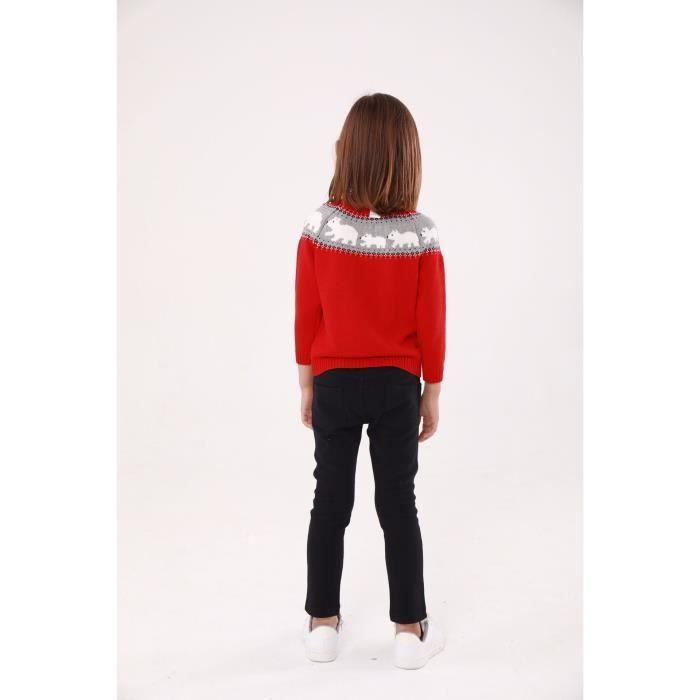 Pull Noël Enfant Rouge Flocon Neige - Robe Bas Tricoté Hiver Pour Bébé Fille Garçon - Viscose Douce - Cadeau Festif