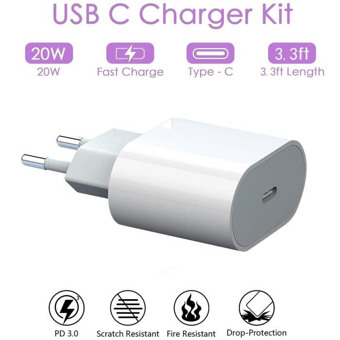 Câble USB-C Vers IPhone CONNECT 1m - Charge Rapide 20W - Neuf Sous Blister