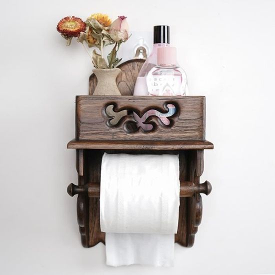 Range Papier Toilette Avec Fenêtre - 45x15x35 Cm, Capacité 12 Rouleaux, Couvercle Bois - Pour Salle De Bain, Toilettes