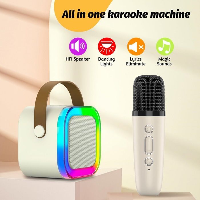 Enceinte Karaoké Portable Avec 2 Micros - Bluetooth 5.3, Effets Vocaux, Lumières LED - Pour Enfants Et Adultes