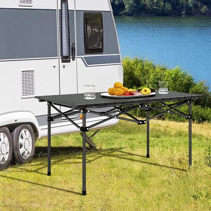 GYMAX Table de Camping pour 4-6 Personnes, Table Pliante en Aluminium avec  Sac de Transport, pour Voyage, Randonnée, Pêche, Noir - Cdiscount Sport