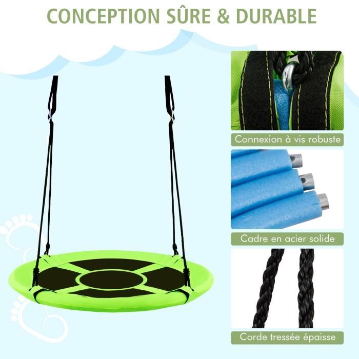 DREAMADE Balançoire Nid d'Oiseau Ronde en Tissu Oxford,Balançoire à Suspendre Enfants avec Hauteur Réglable 100-180CM,Siège Suspendu Charge 150KG pour Jardin,Caming,Balcon (Coloré, Renforcée
