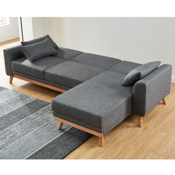 Canapé Convertible 2 Places HOMCOM - Design Scandinave Bois Massif Et Tissu Gris