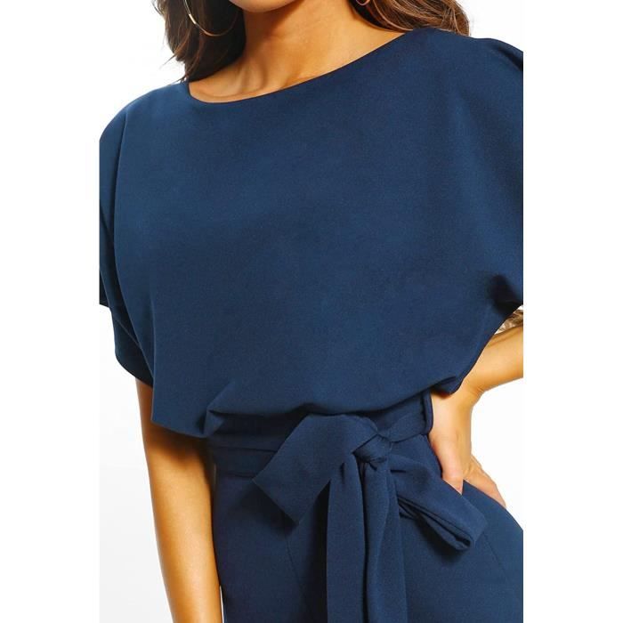 Combinaison Femme Combinaison Couleur Unie Col Rond Manches
