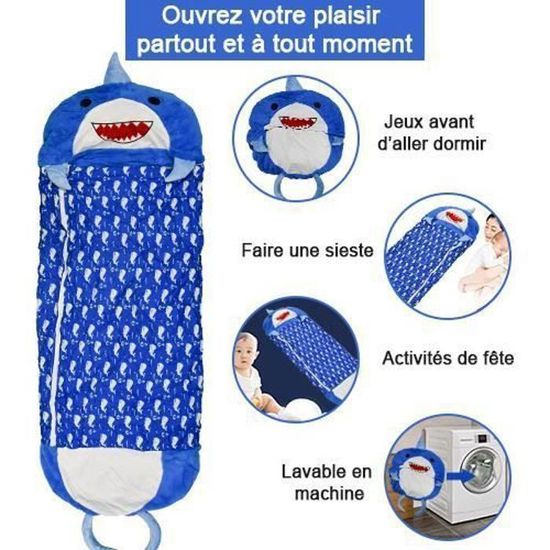 Tapis De Sieste Tout-Petit Avec Oreiller Sac De Couchage Portable 127x50cm Motif Requin