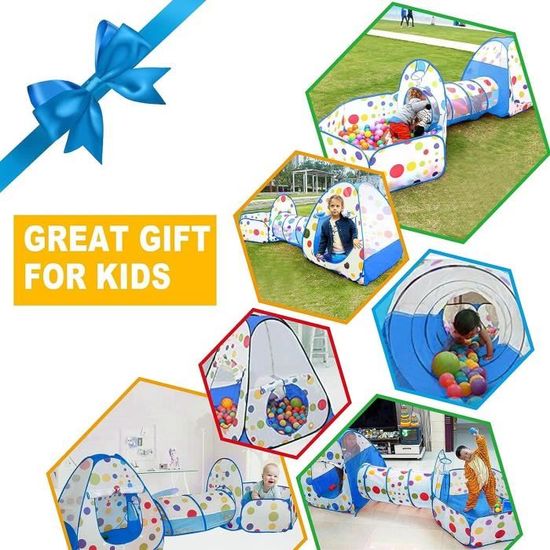 Tente Tunnel Enfant MAIKEHIGH 3 En 1 - Pop-up Avec Piscine à Balles - Cabane Pliable Intérieur/Extérieur