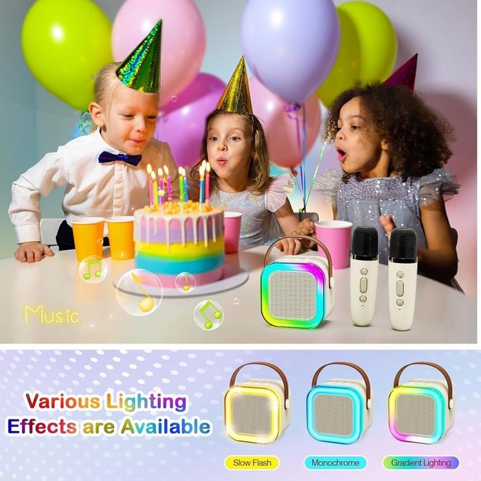 Mini Machine de karaoké avec 2 Microphones sans Fil, lumières LED, Effets vocaux, Haut-Parleur Portable Chantant pour Enfants de 3, 4, 5, 6, 7, 8, 9, 10, 11, 12 Ans et Plus (Pink