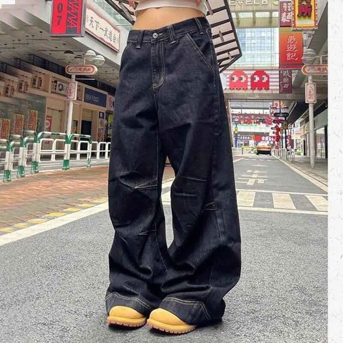 Jean Vintage a Jambes Larges pour Femme Pantalon en Denim Streetwear Taille Haute Hip Hop Coreen Fjj 4XL Black D8481 Blanc Cdiscount Pret a Porter