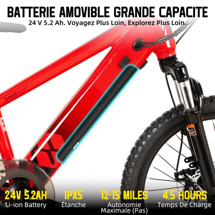 JOYSTAR VTT Électrique 20 Pouces Pour Enfants Dès 7 Ans – Moteur 250 W, Autonomie 15 Miles, Batterie Amovible, 15 Mph
