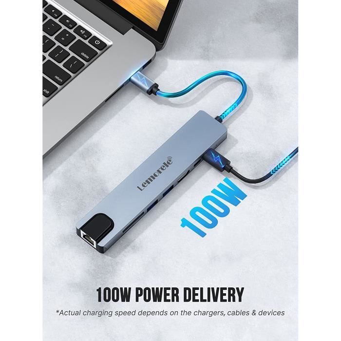 Hub USB C, Adaptateur USB C 8-en-1 avce Ethernet LAN RJ45, 100W PD ...