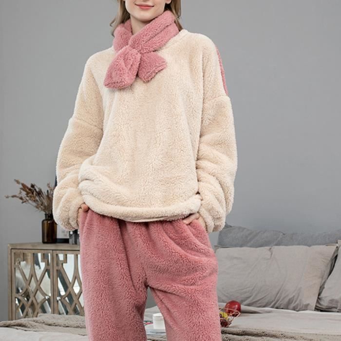 Pyjama Femme ' Hiver Chaud Laine Polaire Doux Divers Couleurs Noir Rose  Chenille