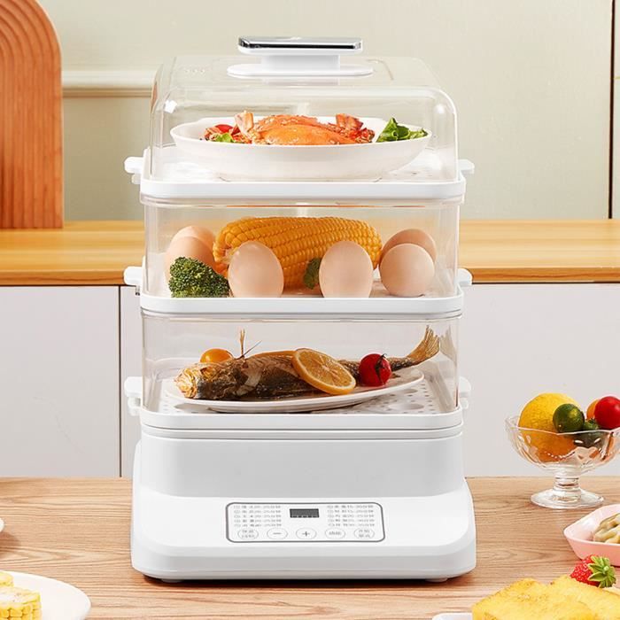 Cuiseur Vapeur Duronic FS87 870W - 3 Niveaux, 10.6L - Minuteur 60min - Sans BPA - Cuisine Saine
