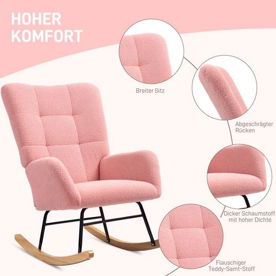 Fauteuil à Bascule En Velours Teddy – Confort Maxi, Dossier Ergonomique – Pour Salon Ou Chambre | Chaise Berçante Douce Et Silencieuse - 5
