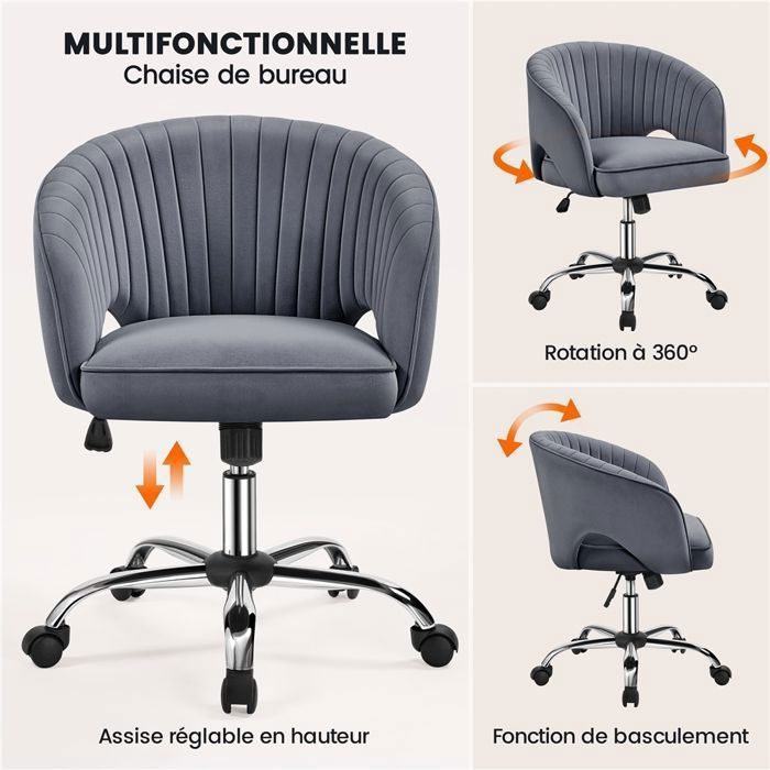 Chaise de bureau pivotante en tissu gris foncé à hauteur réglable