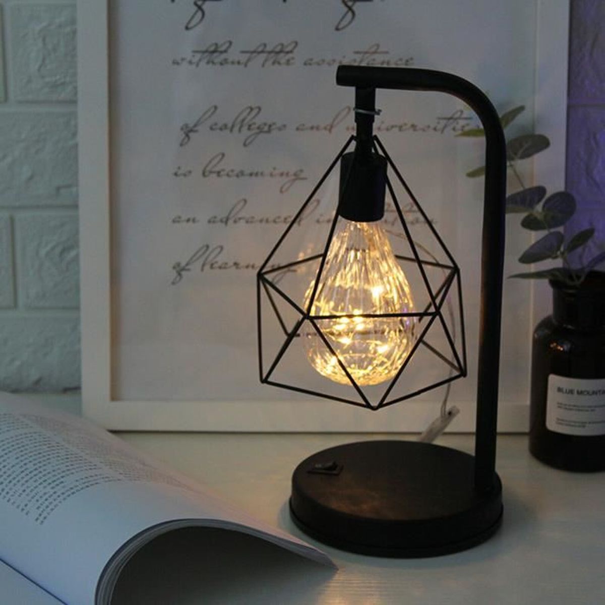 Lampe de Bureau Industrielle, E27 Lampe de Chevet Vintage en Forme de Cage en Métal, Lampe de Table Noir pour Chambre, Bureau, Salon, Salle à manger, Ampoules non Comprises
