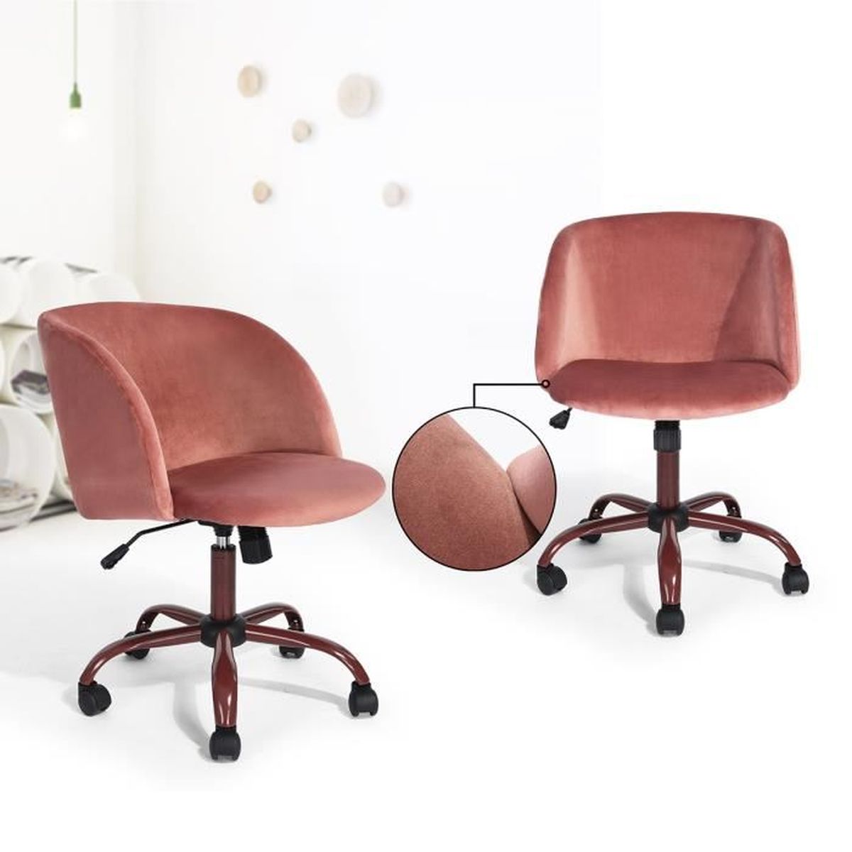 Meubles Chic Chaise De Bureau Fauteuil Secretaire Velours Metal Hauteur Reglable Roulettes Pivotantes Rose Achat Vente Chaise De Bureau Rose Cdiscount