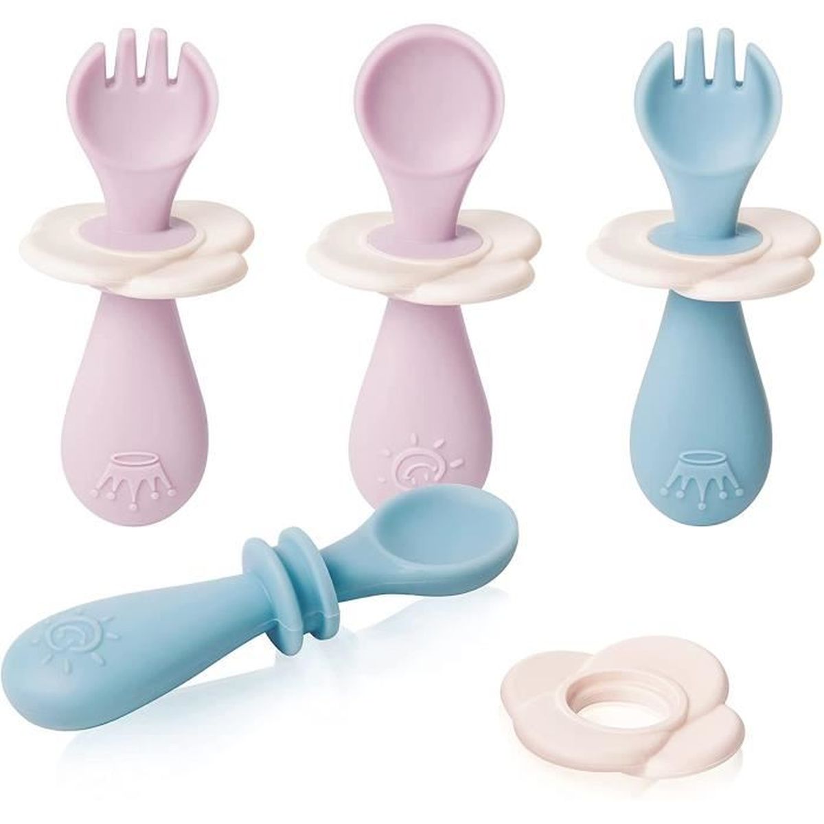 Lot De 4 Couverts BabyBjörn - Cuillère Et Fourchette Bébé - Manches Larges - Sans BPA - Gris