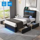 SEYAKANY lit 90 x 190 avec sommier et port USB,lit 1 personne avec quatre tiroirs,Lit LED, lit enfants 90x190,PU,Gris(sans matelas)