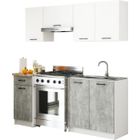 Ensemble De Cuisine AKORD OLIWIA Blanc 180 cm 7 portes 1 tiroir façade Béton 8 étagères 180x46x203 cm