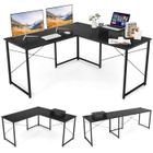 COSTWAY Bureau d'Angle - 150 x 150 x 74 CM - Ajustable à Bureau Droit, Grand Table pour 2 Personnes Noir