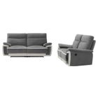 VENTE-UNIQUE Canapés 3 places et 2 places relax électrique en velours METTI - Gris et bandes écru
