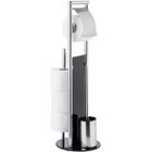 WENKO Porte Rouleau WC RAVINA en Acier Inoxydable avec Brosse WC, Dérouleur Papier Toilette, Rangement 3 Rouleaux Papier, Ø20x70cm