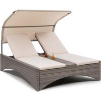 Chaise longue - Blumfeldt Eremitage - Bain de soleil de luxe - 2 places - Transat - avec auvent - aluminium & rotin - taupe