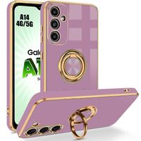 Coque pour Samsung Galaxy A14 4G-5G, Violet, en Silicone Liquide avec Support à Anneau Rotatif, Protection Antichoc