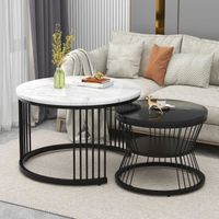 Lot de 2 Table basse moderne Nesting-Brillant-Table d'appoint de canapé-Cadre noir-70x70x45.5-45x45x40cm