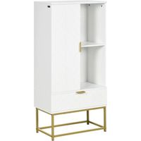 Meuble bas de salle de bain design - porte, étagère, tiroir, 2 niches, 1 tiroir - acier doré MDF blanc 60x30x120cm Blanc
