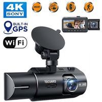 TOGUARD Caméra de Voiture WIFI GPS 4K+1080P dual cam avec 3.2" color IPS HD écran,Vision nocturne infrarouge, Sony Sensor,WDR-Noir