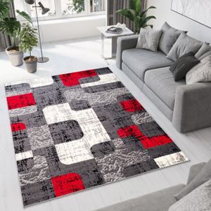 Tapiso Dream Tapis De Salon Design Moderne Fin Gris Rouge Creme