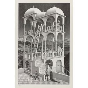 Poster Affiche Waterfall Cascade Escher Dessin Litographie Art Moderne Illusion 