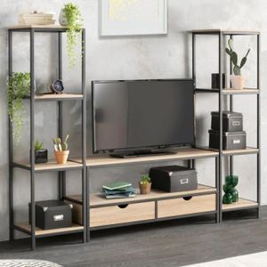 MEUBLE TV Ensemble meuble TV 164 cm DETROIT avec étagères design industriel