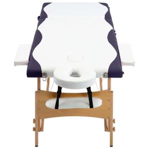 TABLE DE MASSAGE - TABLE DE SOIN NEUF Table de massage pliable 3 zones Bois Blanc et violet En Stock YESMAEFR