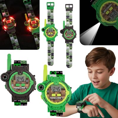 MINECRAFT Creeper Set de montres avec fonction talkie-walkie pour enfants, WALKIE-TALKIE, lampe torche, boussole, PORTÉE 200 m